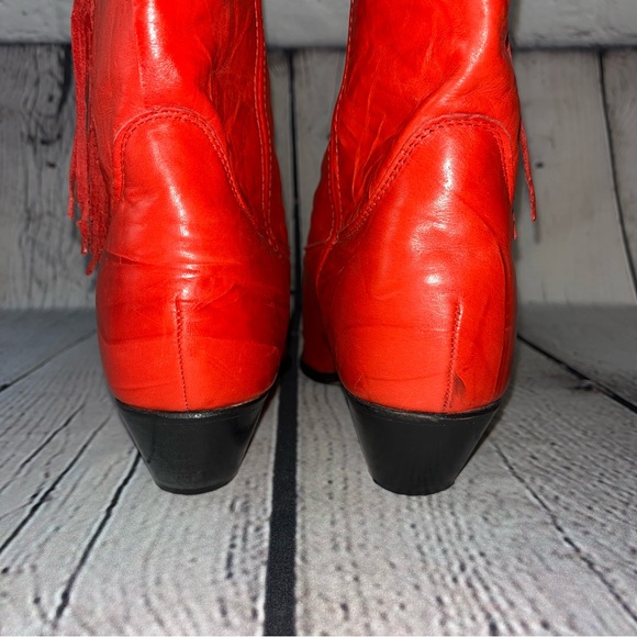 Vintage Laredo Western Red Leather Cowboy Boots With Tassels Size 9 - Picture 13 of 17